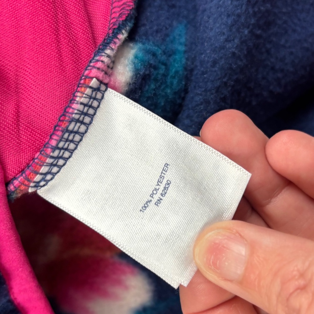 LANDS END Girls Heritage Fleece Snap Neck Sweatshirt Blue/Pink Floral Hibiscus M - Picture 5 of 7